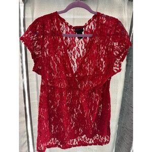 Torrid Top Womens Plus Size 1 Red‎ Lace V-Neck Stylish Romantic